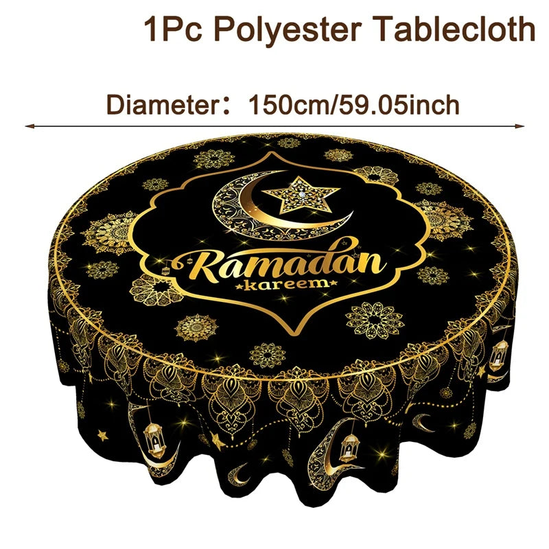 Ramadan Kareem Round Tablecloth – Reusable Islamic Table Decoration (2026).