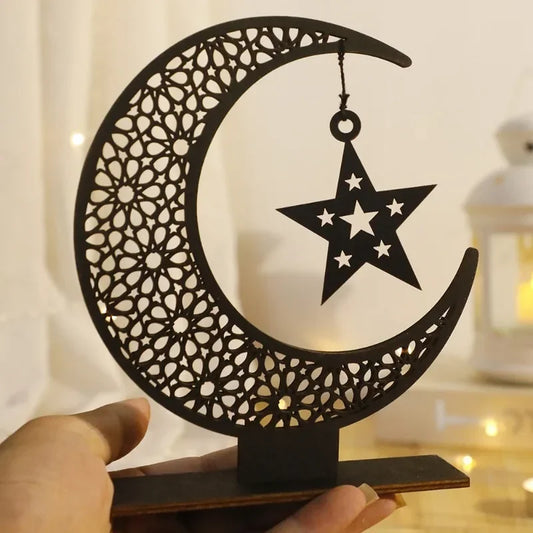 Eid Mubarak Black Wooden Moon Ornaments Ramadan Kareem Muslim Decor Ramadan Table Decorations Islamic Festival Decoration