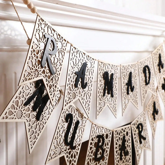 Ramadan/Eid Decoration-Wooden Decorations Rustic Bead Banner Decor Supplies For Home Decoration