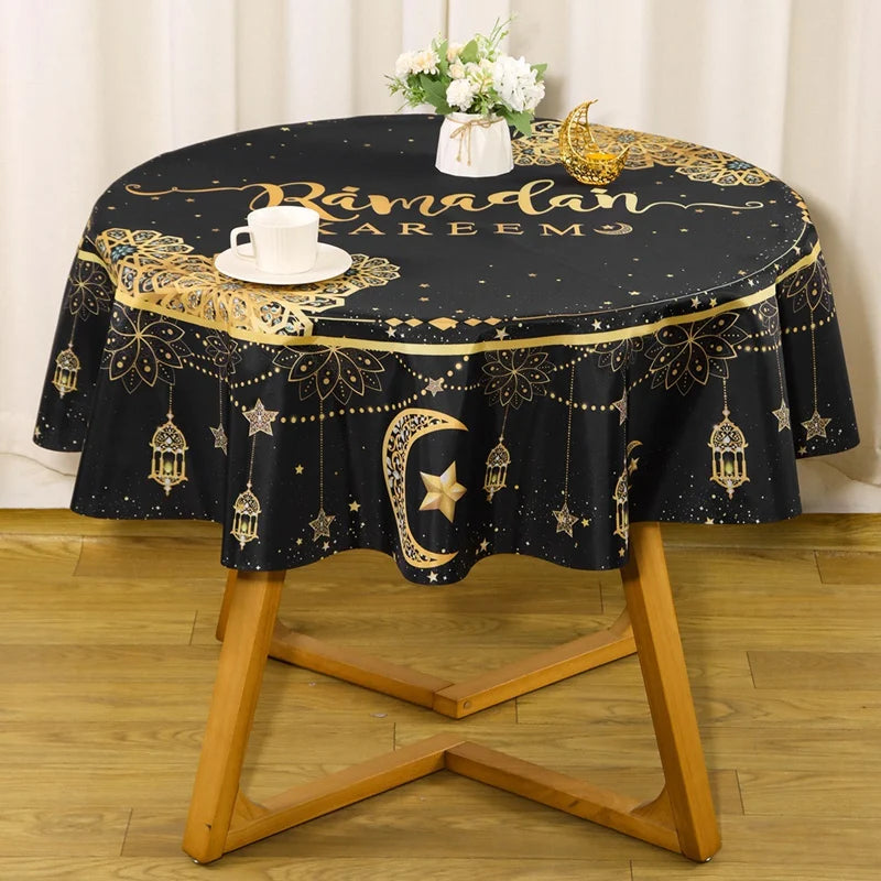 Ramadan Kareem Round Tablecloth – Reusable Islamic Table Decoration (2026).