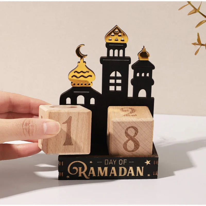 Ramadan Wooden Countdown Calendar — Eid Mubarak Decorative Blocks