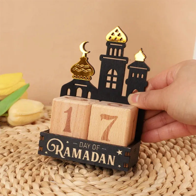 Ramadan Wooden Countdown Calendar — Eid Mubarak Decorative Blocks
