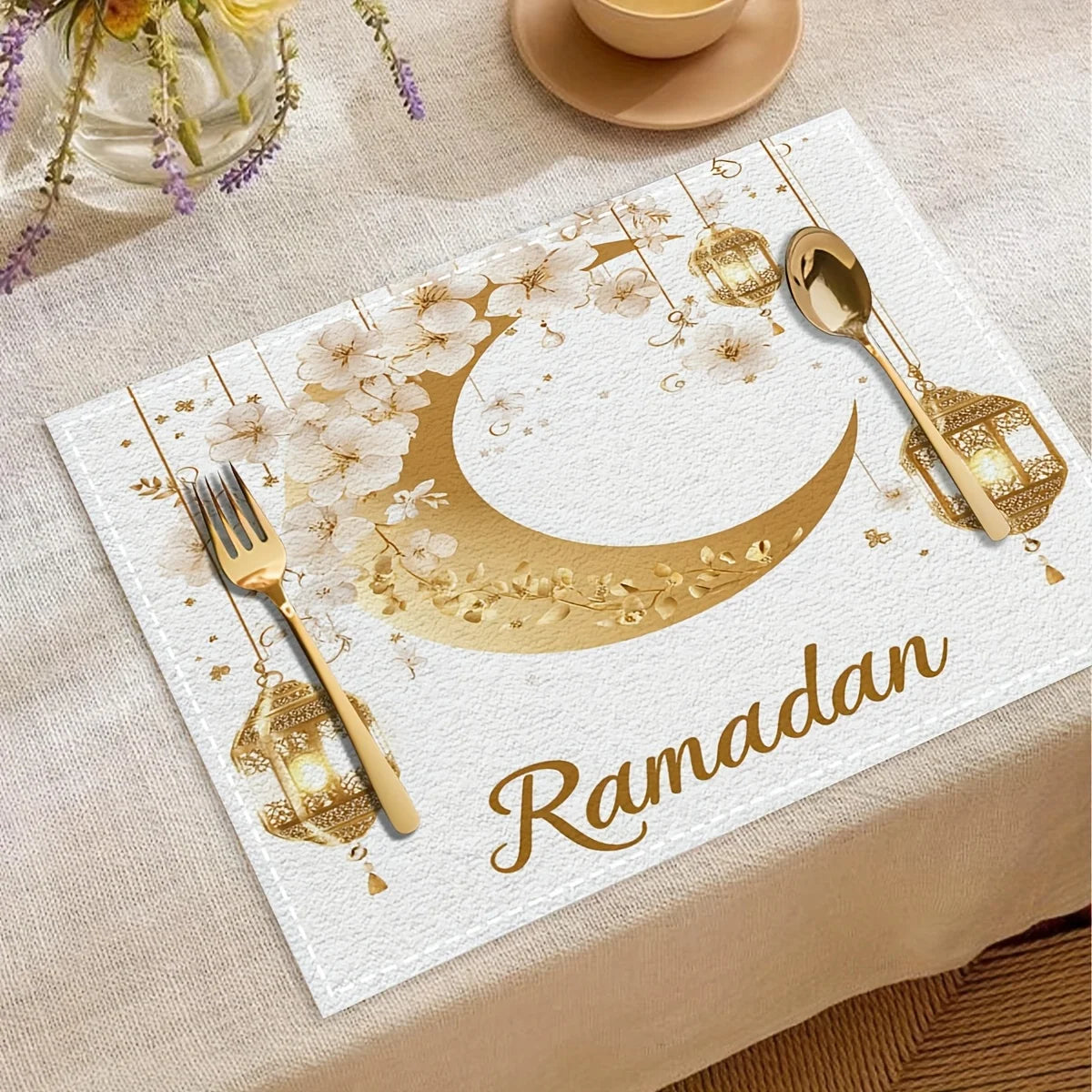 4/6PCS Ramadan & Eid Moon and Floral Table Decor Set.