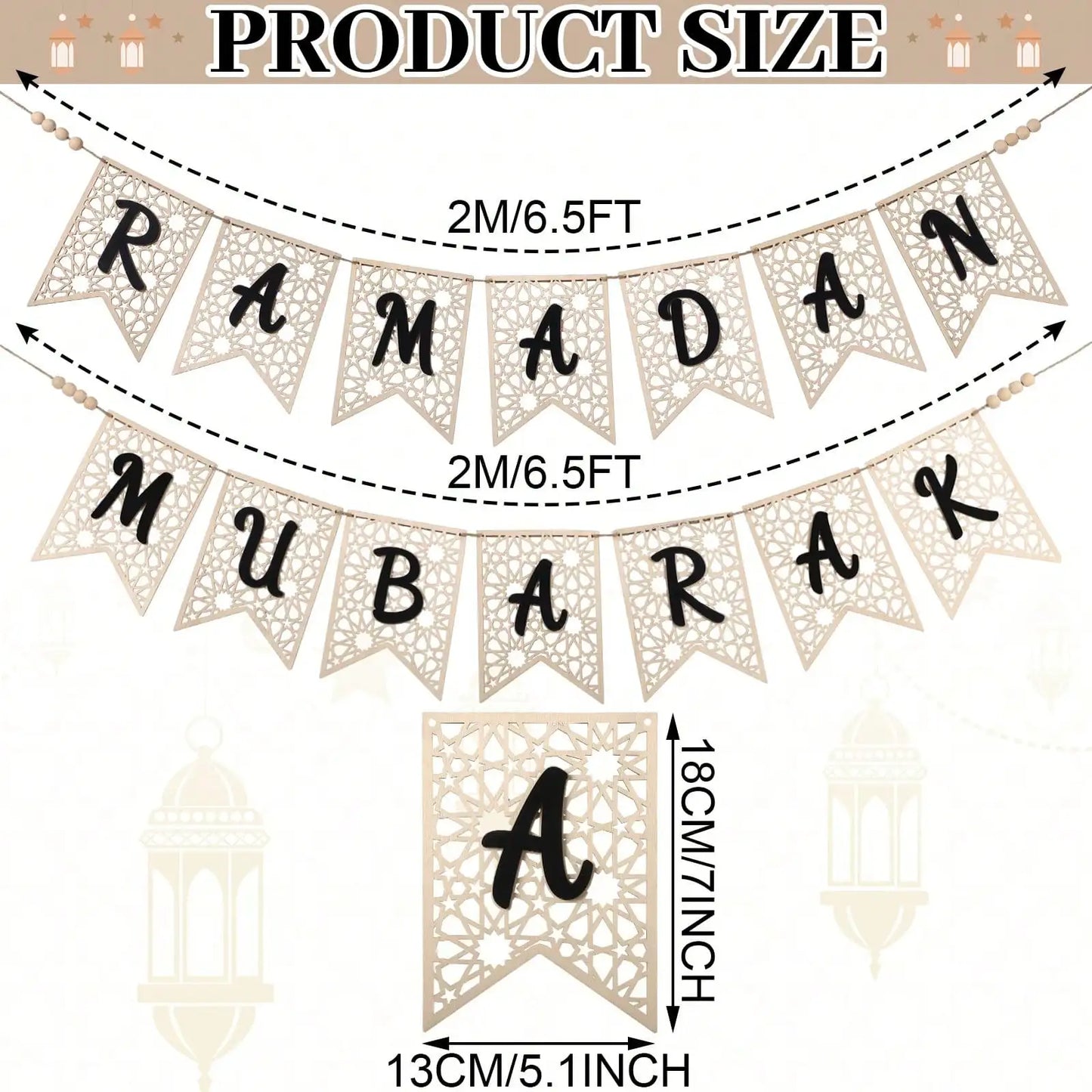 Ramadan/Eid Decoration-Wooden Decorations Rustic Bead Banner Decor Supplies For Home Decoration