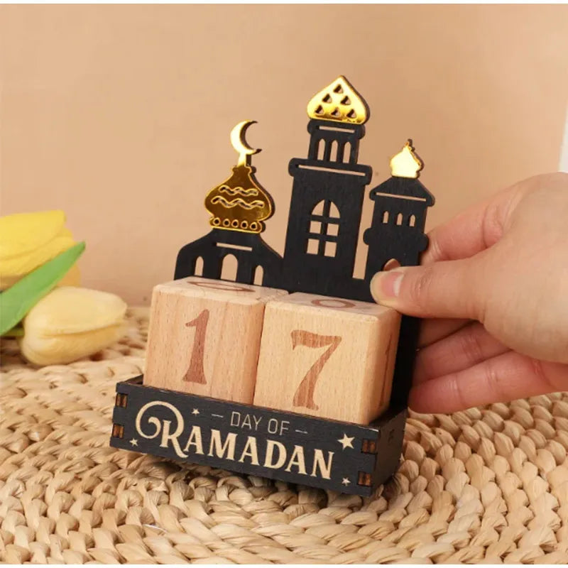 Ramadan Wooden Countdown Calendar — Eid Mubarak Decorative Blocks