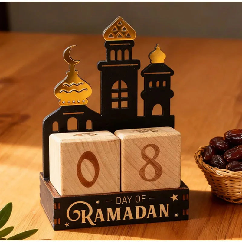 Ramadan Wooden Countdown Calendar — Eid Mubarak Decorative Blocks