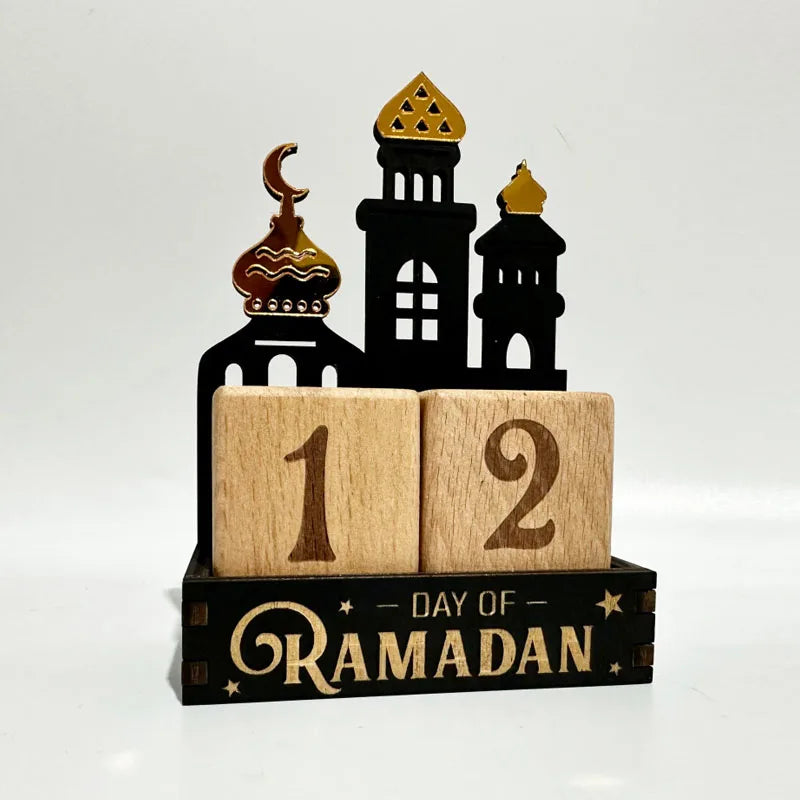 Ramadan Wooden Countdown Calendar — Eid Mubarak Decorative Blocks