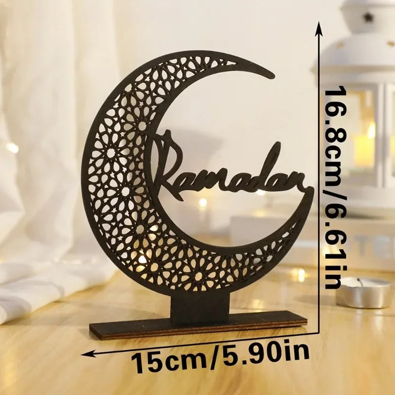 Eid Mubarak Black Wooden Moon Ornaments Ramadan Kareem Muslim Decor Ramadan Table Decorations Islamic Festival Decoration