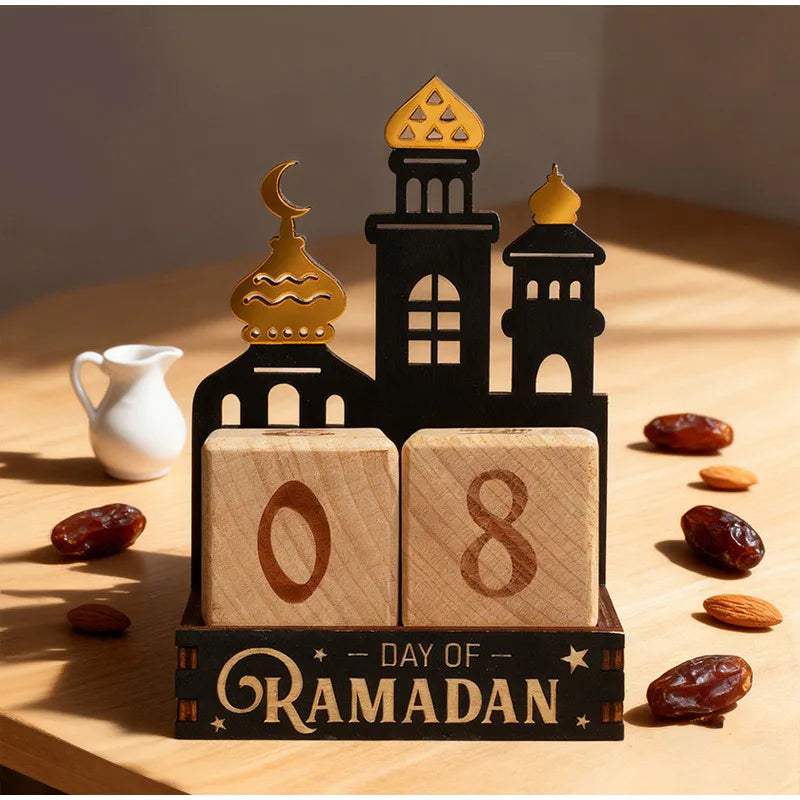 Ramadan Wooden Countdown Calendar — Eid Mubarak Decorative Blocks
