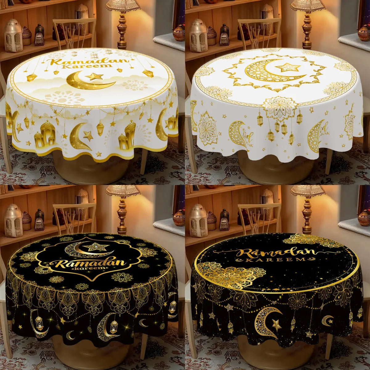 Ramadan Kareem Round Tablecloth – Reusable Islamic Table Decoration (2026).