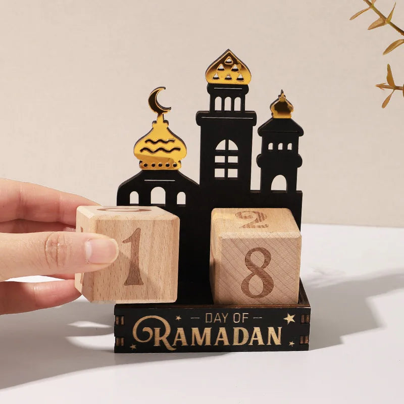 Ramadan Wooden Countdown Calendar — Eid Mubarak Decorative Blocks