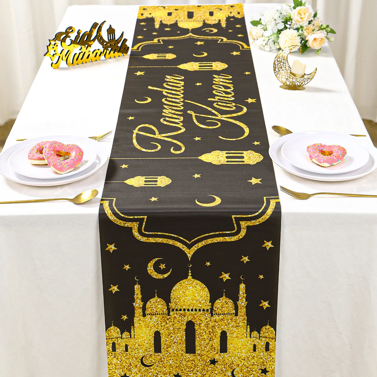 Ramadan Kareem Table Runner – Eid Mubarak Home Decoration (2026).