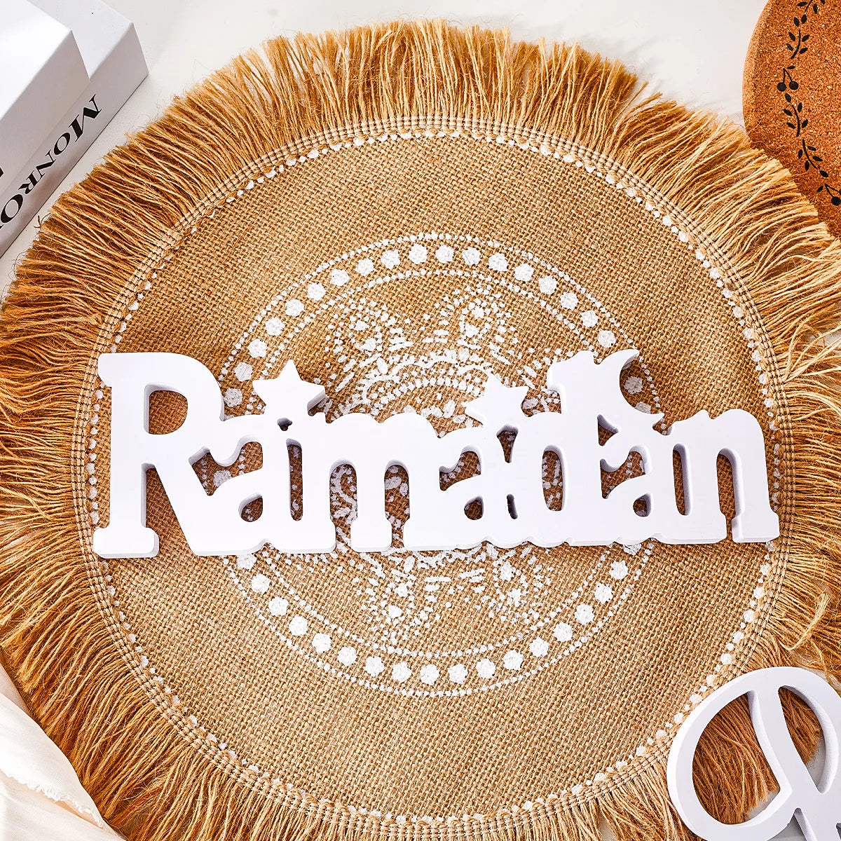 Ramadan Star & Moon Decorative Sign — Modern White Display