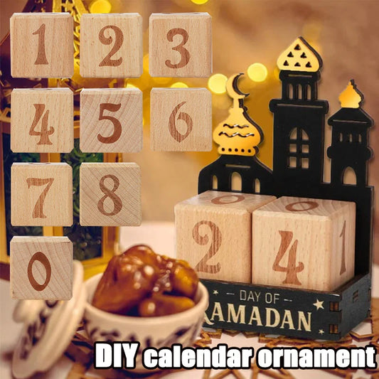 Ramadan Wooden Countdown Calendar — Eid Mubarak Decorative Blocks
