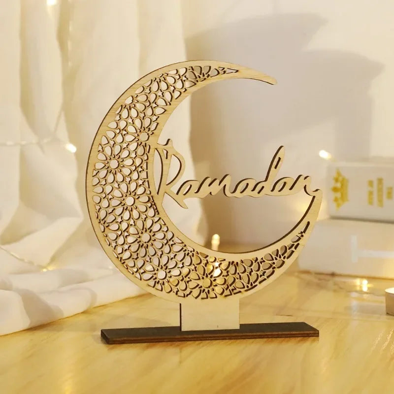 Eid Mubarak Black Wooden Moon Ornaments Ramadan Kareem Muslim Decor Ramadan Table Decorations Islamic Festival Decoration