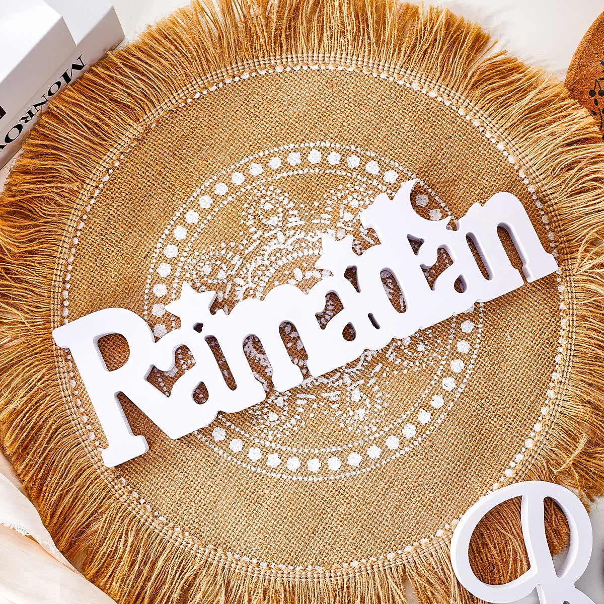 Ramadan Star & Moon Decorative Sign — Modern White Display