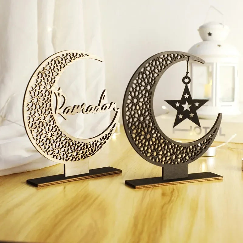 Eid Mubarak Black Wooden Moon Ornaments Ramadan Kareem Muslim Decor Ramadan Table Decorations Islamic Festival Decoration