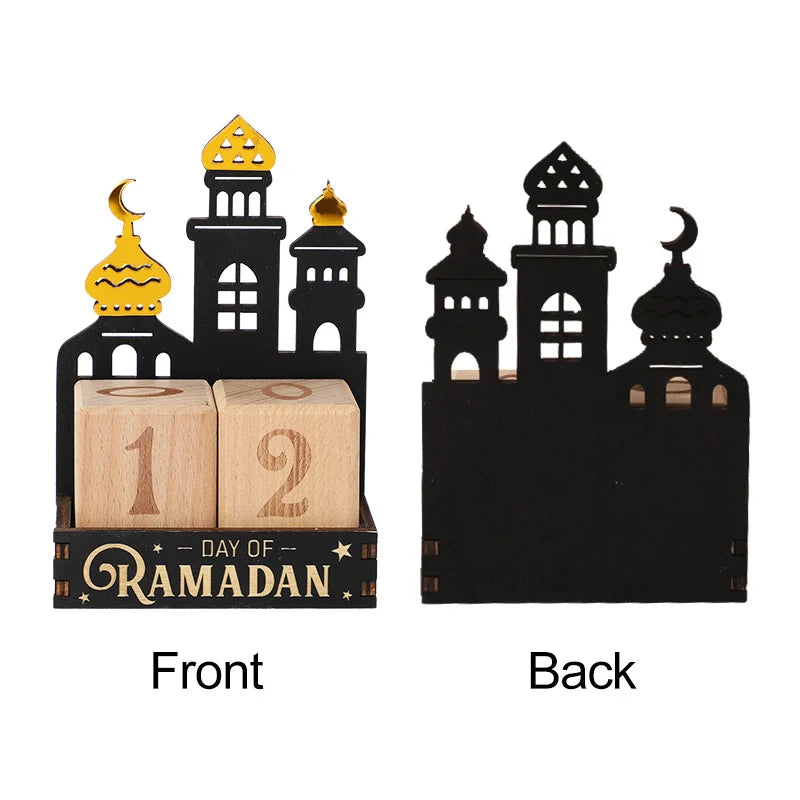Ramadan Wooden Countdown Calendar — Eid Mubarak Decorative Blocks