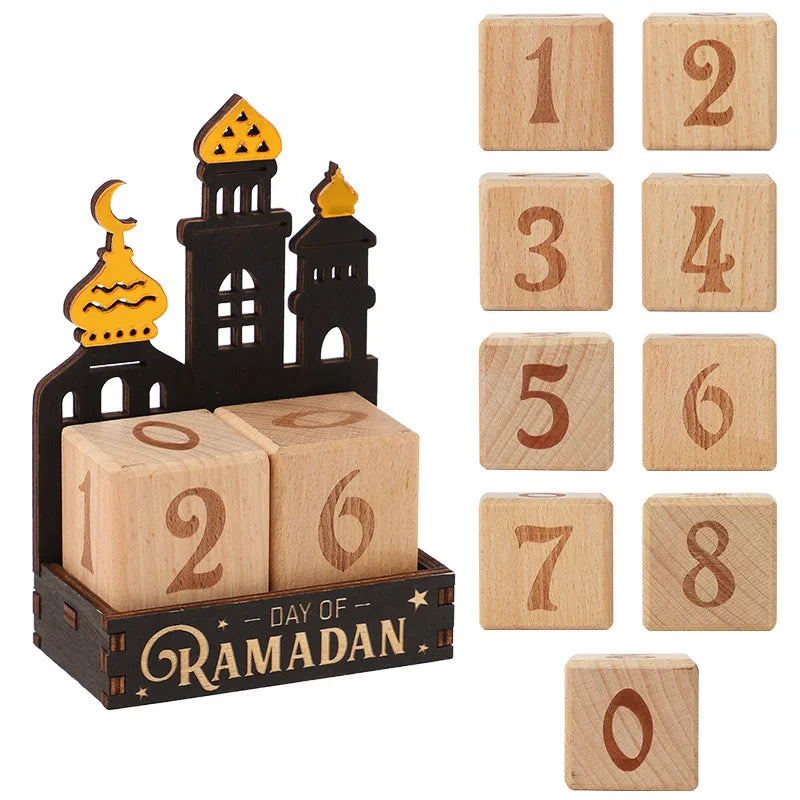 Ramadan Wooden Countdown Calendar — Eid Mubarak Decorative Blocks