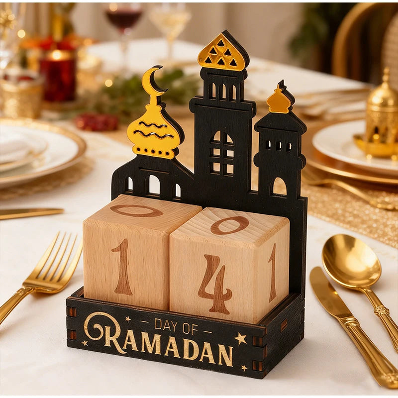 Ramadan Wooden Countdown Calendar — Eid Mubarak Decorative Blocks