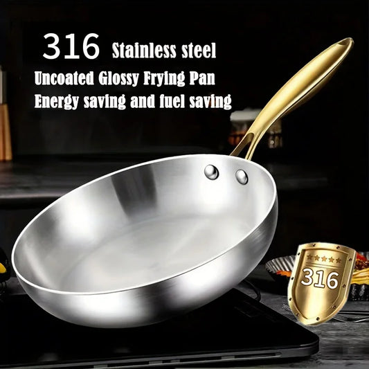 KEMORELA 316 Stainless Steel Frying Pan With Golden Handle Wok Pan Nonstick Cooking Fried Steak Gas Stove Pot Universal Pan