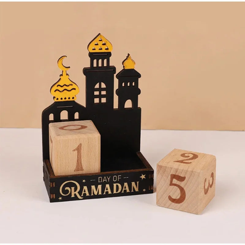 Ramadan Wooden Countdown Calendar — Eid Mubarak Decorative Blocks