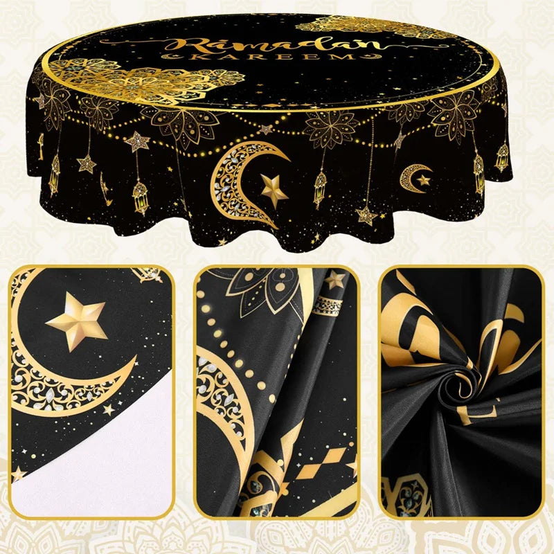 Ramadan Kareem Round Tablecloth – Reusable Islamic Table Decoration (2026).