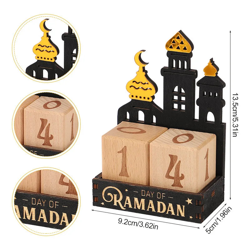 Ramadan Wooden Countdown Calendar — Eid Mubarak Decorative Blocks