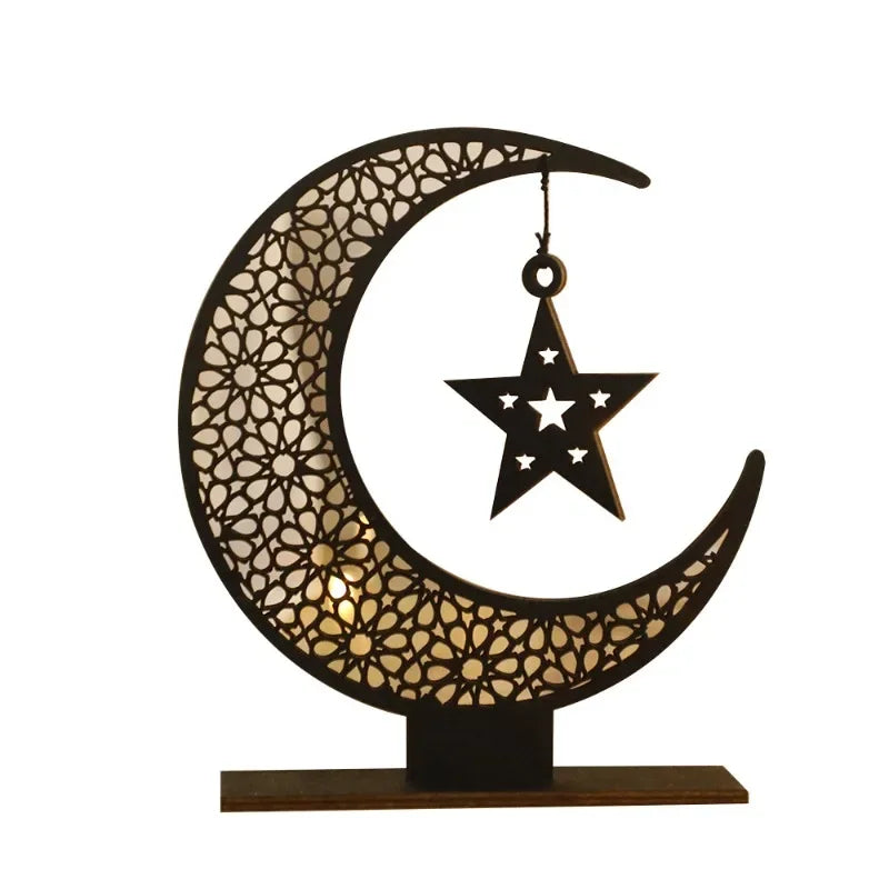 Eid Mubarak Black Wooden Moon Ornaments Ramadan Kareem Muslim Decor Ramadan Table Decorations Islamic Festival Decoration