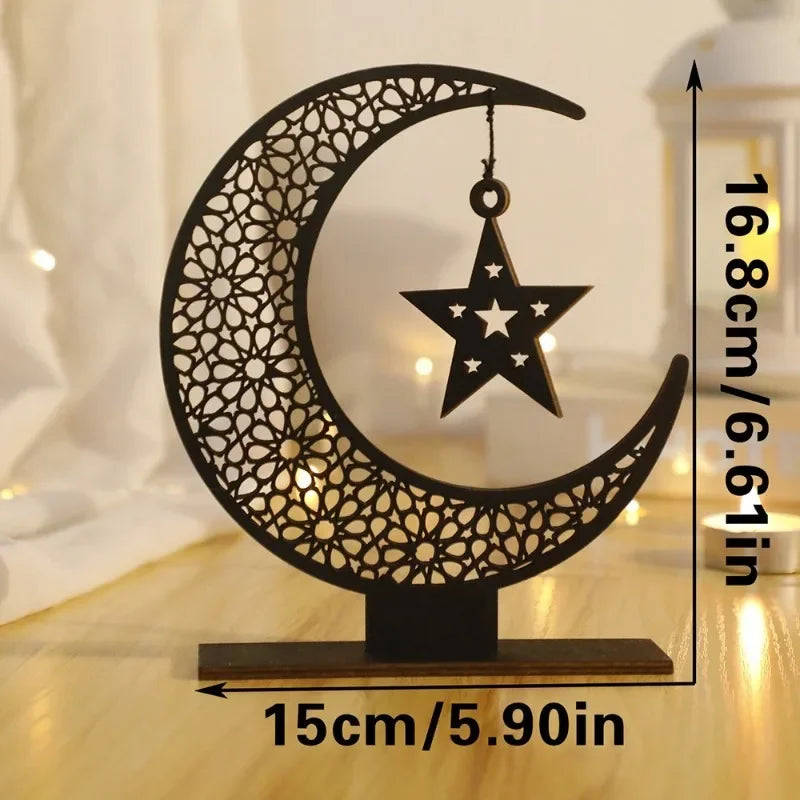 Eid Mubarak Black Wooden Moon Ornaments Ramadan Kareem Muslim Decor Ramadan Table Decorations Islamic Festival Decoration